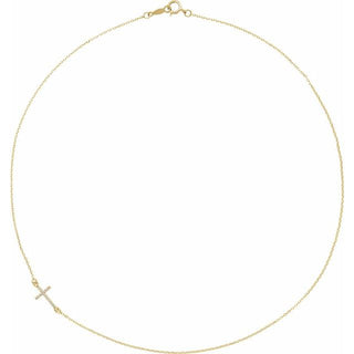 14K Yellow .04 CTW Natural Diamond Off-Center Sideways Cross 16" Necklace  