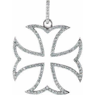 14K White 3/4 CTW Natural Diamond Maltese Cross Pendant