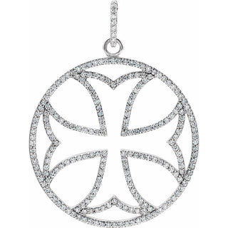 14K White 1 1/8 CTW Natural Diamond Cross Pendant