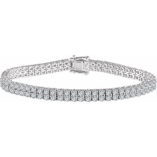 Sterling Silver Imitation White Cubic Zirconia Double Row Line 7" Bracelet 