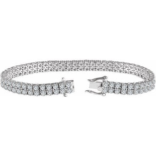 Sterling Silver Imitation White Cubic Zirconia Double Row Line 7" Bracelet 