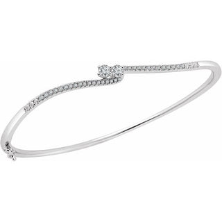14K White 3.2 mm Round  1/3 CTW Natural Diamond Semi-Set Two-Stone Bangle 7" Bracelet