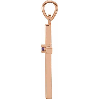 14K Rose Natural Amethyst Cross Pendant