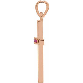 14K Rose Natural Ruby Cross Pendant