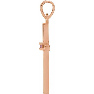 14K Rose Natural Pink Tourmaline Cross Pendant