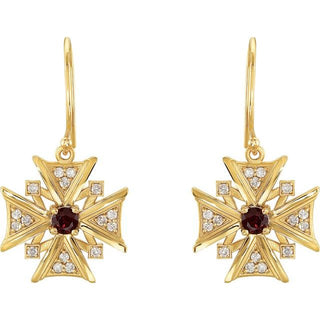 14K Yellow Natural Mozambique Garnet & 1/3 CTW Natural Diamond Earrings