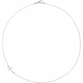 Sterling Silver .04 CTW Natural Diamond Off-Center Sideways Cross 16" Necklace  