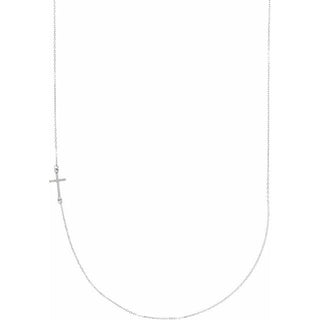 14K White .04 CTW Natural Diamond Off-Center Sideways Cross 16" Necklace  
