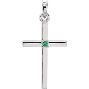 Platinum 22.65x11.4 MM Emerald Cross Pendant