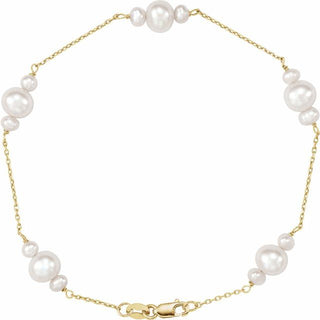 14K Yellow Cultured White Freshwater Pearl 7 1/2" Bracelet