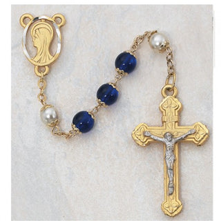 8MM Blue and Pearl Capped Rosary