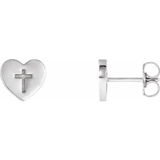 Platinum Heart & Cross Earrings