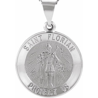 14K White Hollow Saint Florian Metal Pendant