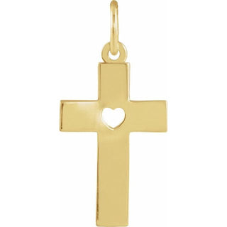 14K Yellow Pierced Heart Cross Pendant  
