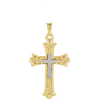 14K Yellow/White 25.5x18 mm Hollow Cross Pendant
