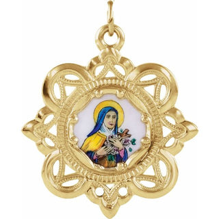 10K Yellow 26x26 mm Enamel Saint Theresa Medal