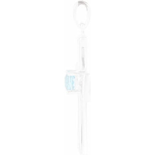 14K White Natural Swiss Blue Topaz Cross Pendant