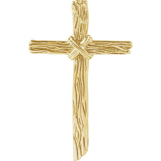 18K Yellow Woodgrain Cross Pendant