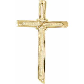 18K Yellow Woodgrain Cross Pendant