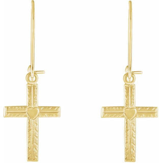14K Yellow Heart & Cross Earrings