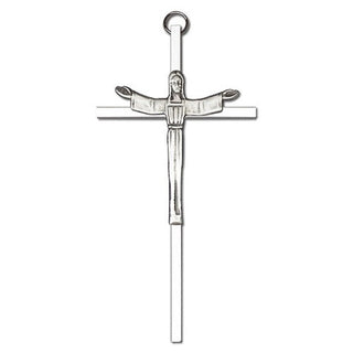 6 inch Antique Silver Risen Christ on a Polished Silver Finish Cross