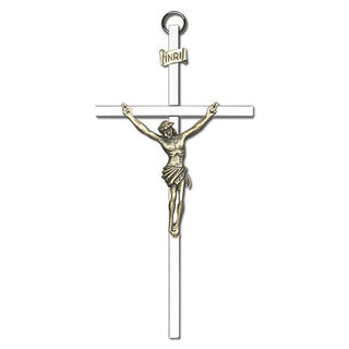 6 inch Antique Gold Crucifix on a Polished Silver Finish Cross