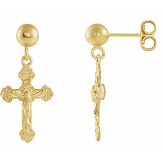 14K Yellow 13x9.5 mm Crucifix Earring