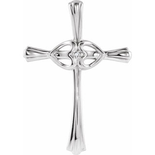 14K White .005 CT Natural Diamond Cross Pendant