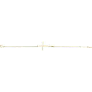 14K Yellow .025 CT Natural Diamond Sideways Cross 7-8" Bracelet