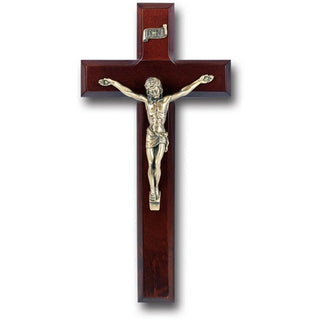 10" Dark Cherry Wood Cross With Museum Gold Corpus