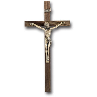 10" Walnut Wood Cross With Museum Gold Corpus