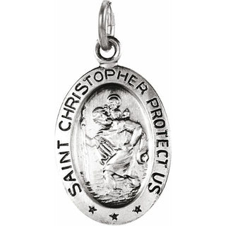 14K White 15x11 mm Oval Saint Christopher Medal