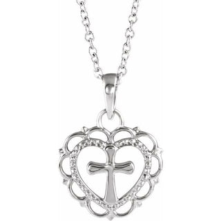 Platinum Youth Heart with Cross 16-18" Necklace
