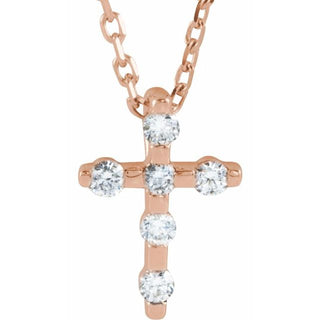 14K Rose .08 CTW Natural Diamond Cross 16-18" Necklace