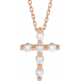 14K Rose 1/5 CTW Natural Diamond Cross 16-18" Necklace