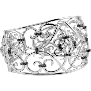 Black/White Rhodium-Plated Sterling Silver 1/3 CTW Natural Black Diamond Cuff 8" Bracelet