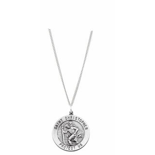 Sterling Silver 12 mm Saint Christopher Medal 18â Necklace