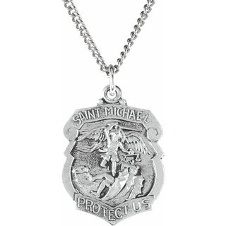Sterling Silver 24.6x21 mm Saint Michael Medal 24" Necklace 
