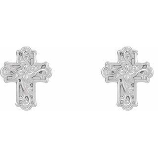 Platinum Floral Cross Earrings