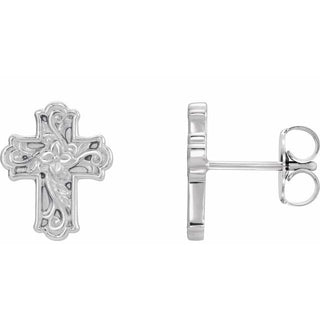 Platinum Floral Cross Earrings