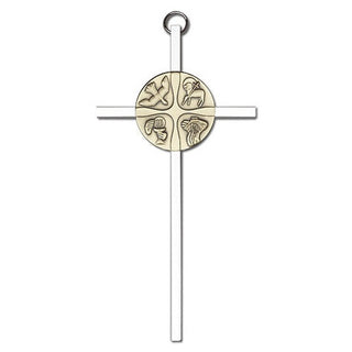6 inch Antique Gold Christian Life on a Polished Silver Finish Cross