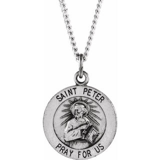 Sterling Silver 15 mm Round Saint Peter 18" Necklace