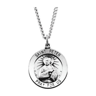 Sterling Silver 22 mm Round Saint Peter 24" Necklace