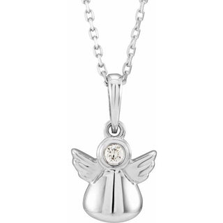 Platinum .03 CT Natural Diamond Youth Angel 15" Necklace  