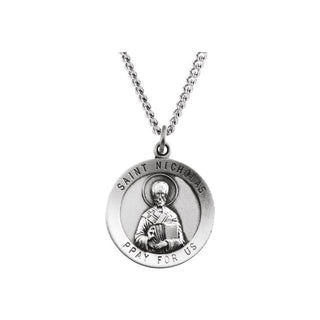 Sterling Silver Round Saint Nicholas Pendant Pendant with Chain