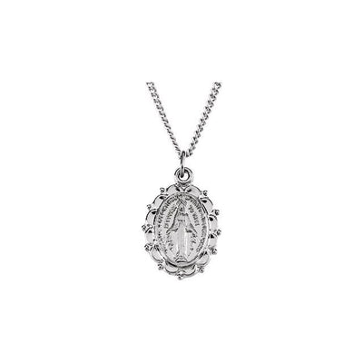 Sterling Silver Floral Miraculous Medal with Chain