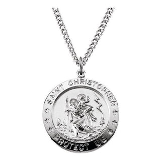 Sterling Silver 25 mm Saint Christopher Medal 24" Necklace