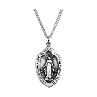 Sterling Silver 23x15 mm Oval Miraculous Medal 18" Necklace  