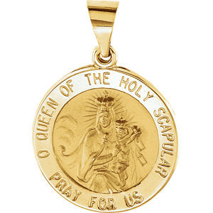 14K Gold 18x18 MM Round Hollow Scapular Medal