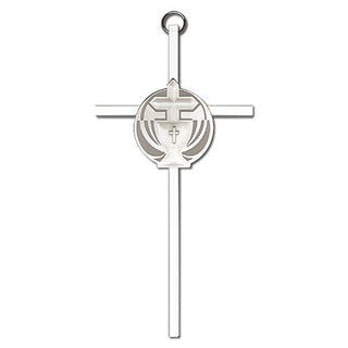6 inch Antique Silver Communion on a Polished Brass Cross